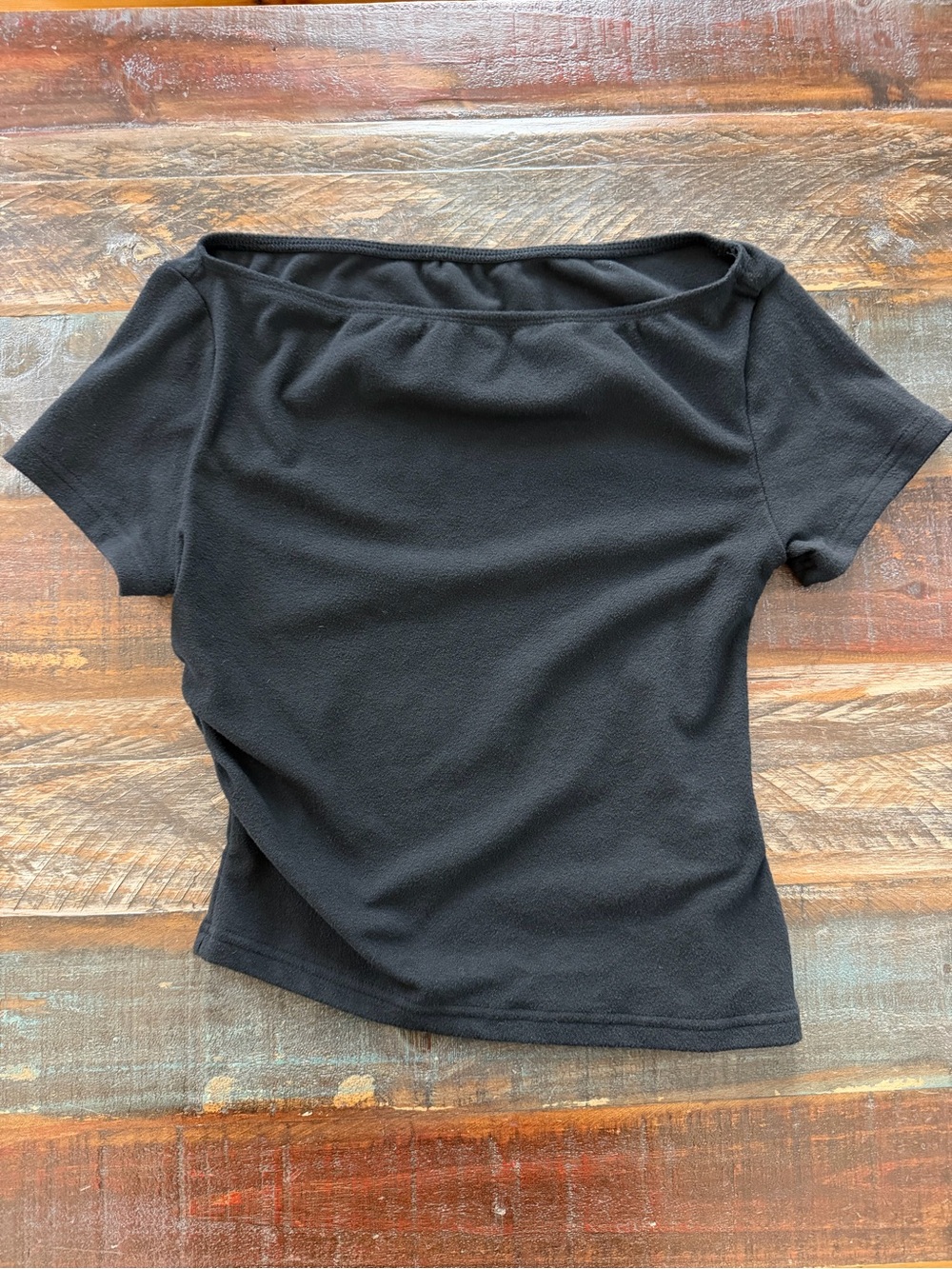 SHEIN Women’s M Petite Black Short Sleeve Asymmetrical Hem Top | SKU 0029